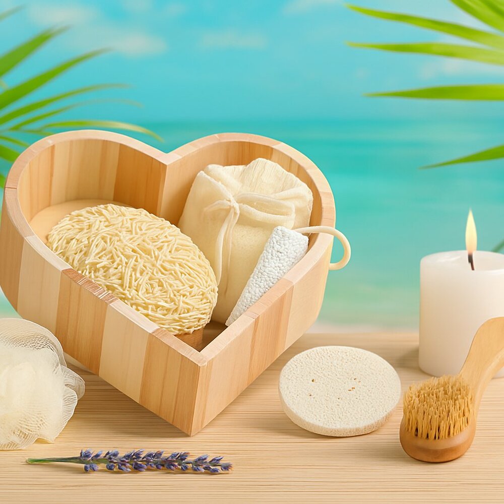 Heart-Shaped Bath Gift Set – Spa Essentials in Wooden Box
